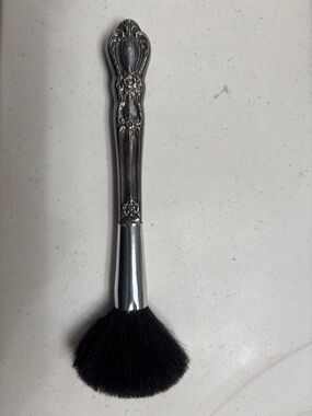 Vintage Sterling Silver Black Fan Makeup Brush